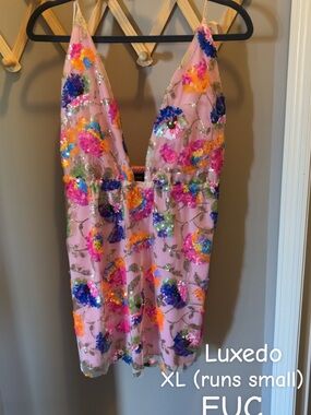 Luxe Pink Sequin Floral Mini Dress